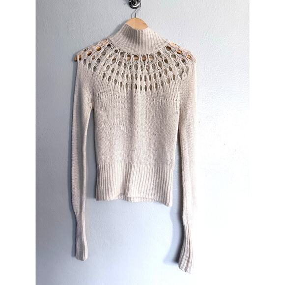 Tamara Mellon Sweaters - TAMARA MELLON rare beige cream wool cashmere pointelle turtleneck sweater